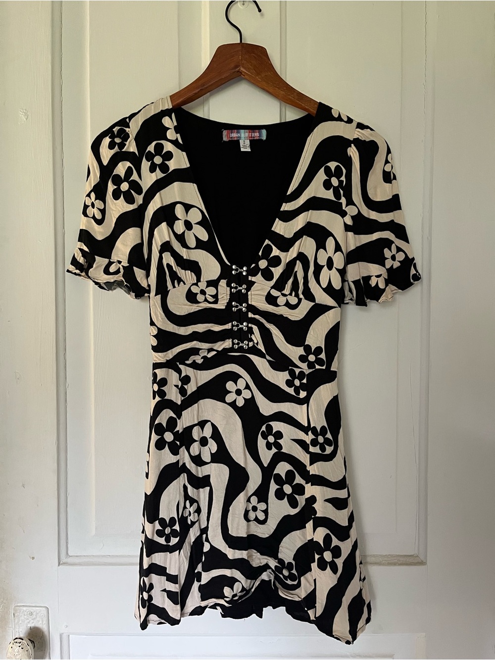 Black and White Floral Graphic Mini Dress